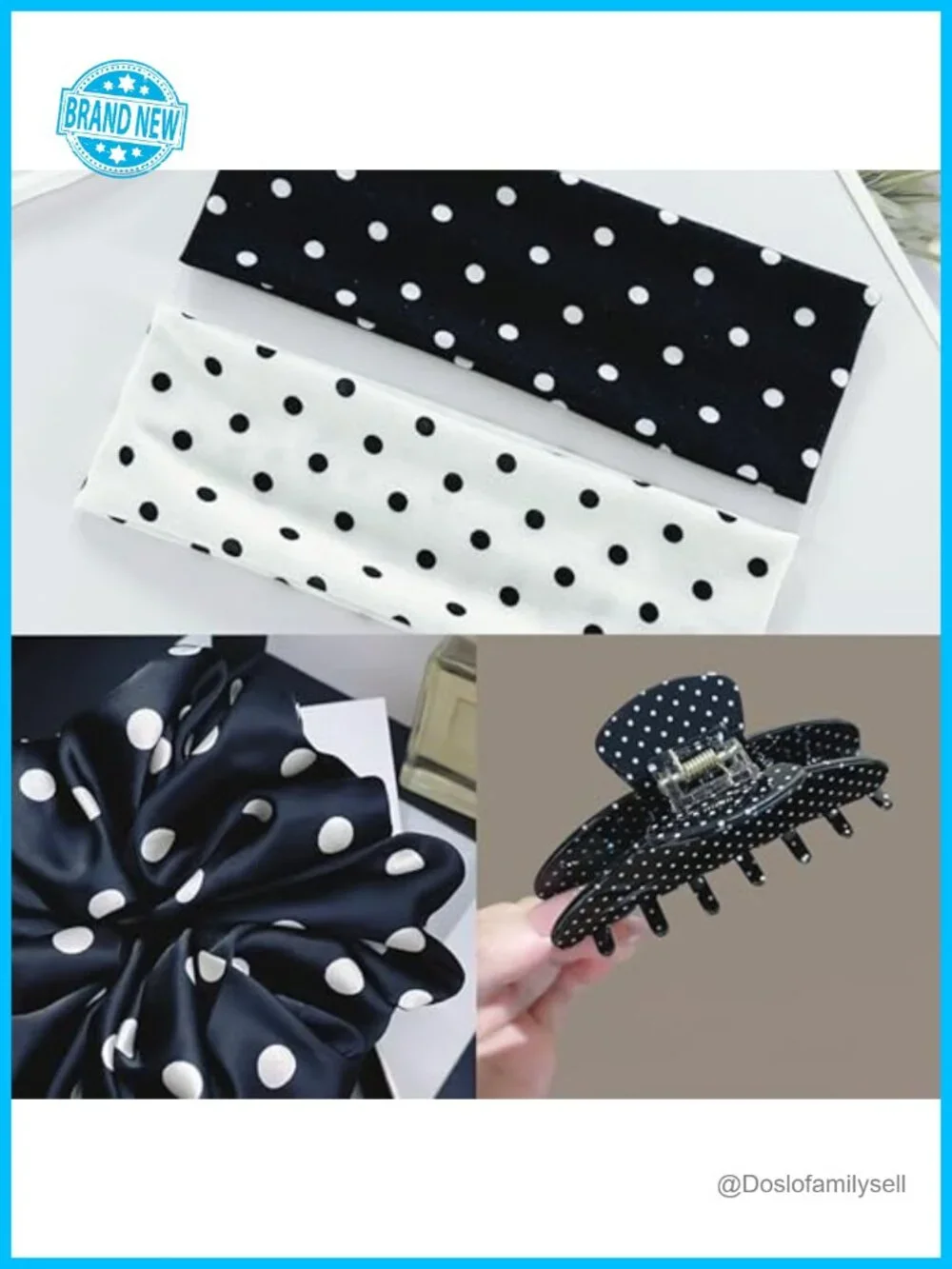 6 Piece Polka Dot Hair Set with Headbands Claw Clips Scrunchies - Non Slip
